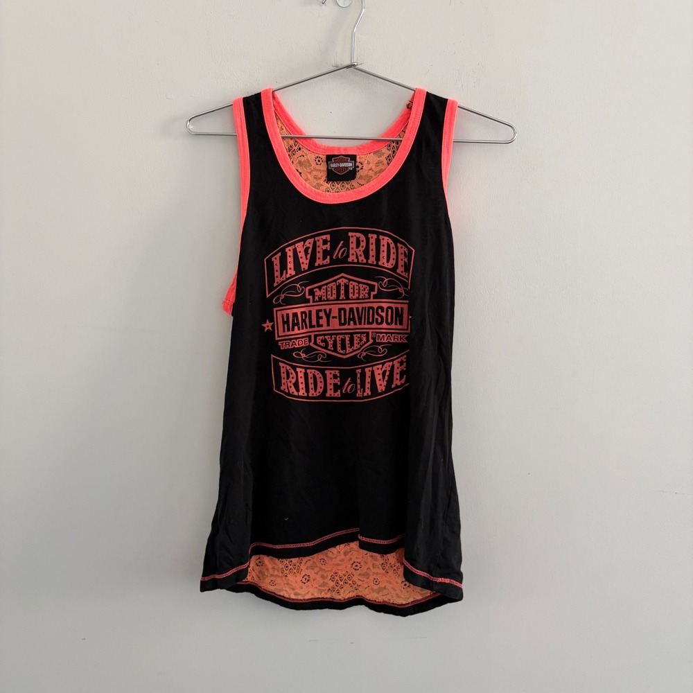 Harley-Davidson Womens Tank Top Live To Ride Orange Lace Back Nassau Bahamas